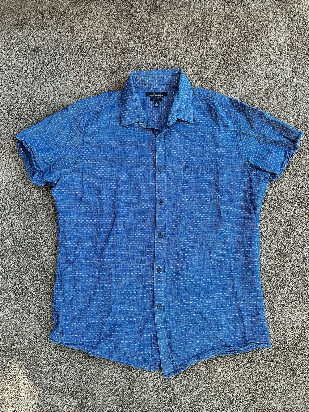 Marc Anthony Short-Sleeve Casual Button-Down Shirt in Blue-L